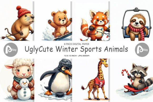 Download UglyCute Winter Sports Digital Paper - Sports digital paper Collection
