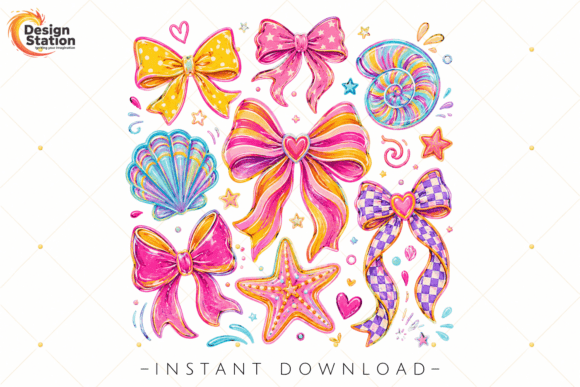 Download Coquette Summer Bow PNG, Colorful Beach - Premium Resources