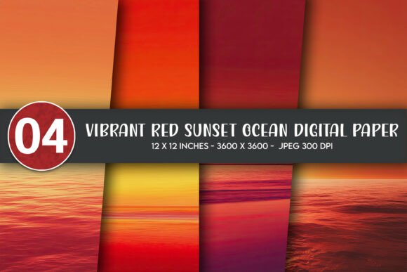 Download Vibrant Red Sunset Ocean Digital Paper - Vibrant Collection