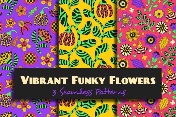 Download Vibrant Funky Flowers Seamless Patterns - Vibrant Collection